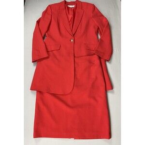 Tahari Arthur S. Levine 2 PC Suit Women’s Skirt 10 Longline Jacket 12 Orange Red